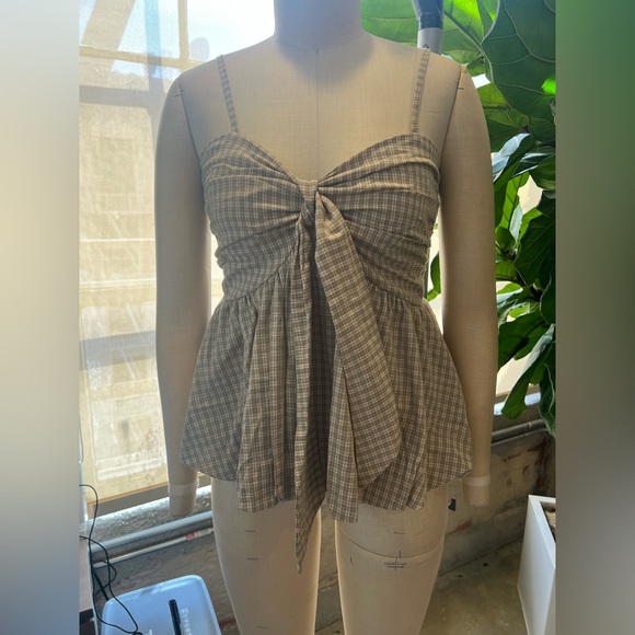 Cider Green Checkered Peplum Blouse - Picture 3 of 6